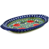 Polish Pottery Platter with Handles 13&quot; Fowl In The Florals UNIKAT
