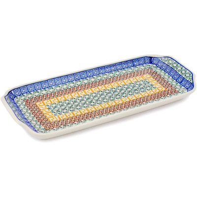 Polish Pottery Platter with Handles 13&quot; Grecian Sea