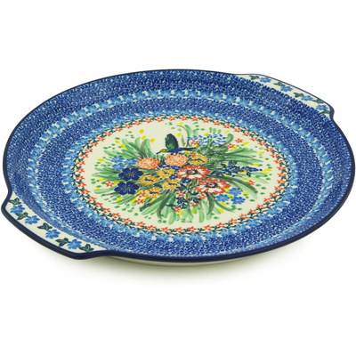 Polish Pottery Platter with Handles 13&quot; Hummingbird Meadow UNIKAT