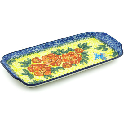 Polish Pottery Platter with Handles 13&quot; Matisse Flowers UNIKAT