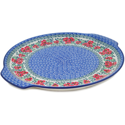 Polish Pottery Platter with Handles 13&quot; Red Pansy
