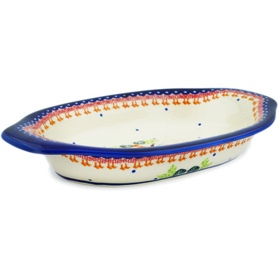 Polish Pottery Platter with Handles 13&quot; Rooster Doodle-do UNIKAT