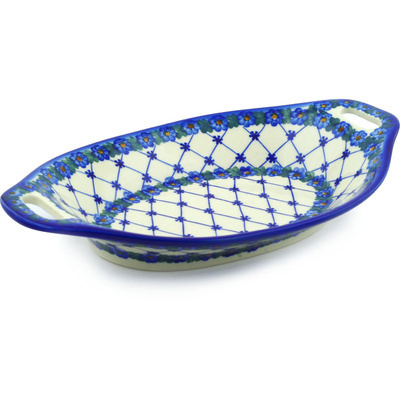 Polish Pottery Platter with Handles 13&quot; Spring Lattice