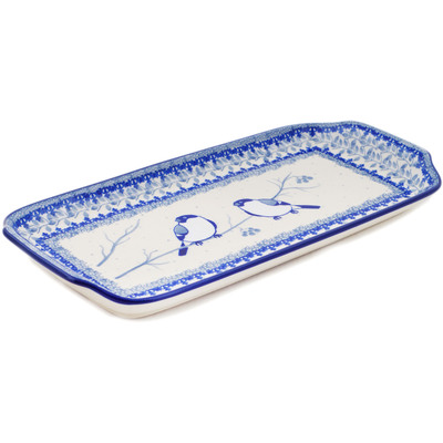 Polish Pottery Platter with Handles 13&quot; Waiting Birds UNIKAT