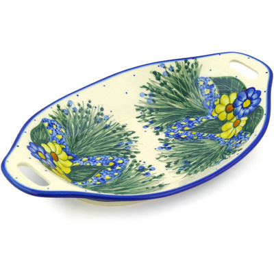 Polish Pottery Platter with Handles 13&quot; Wildflower Meadow