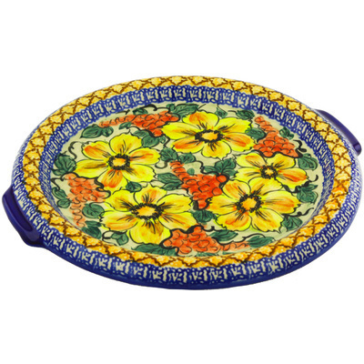 Polish Pottery Platter with Handles 15&quot; Colorful Bouquet UNIKAT