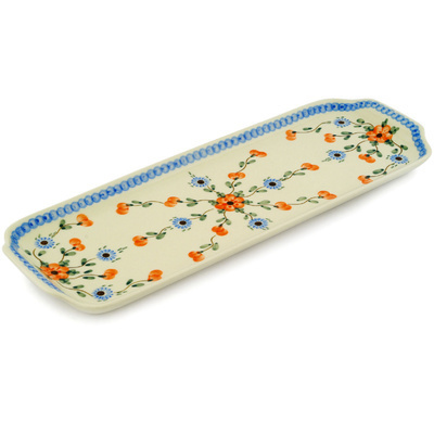 Polish Pottery Platter with Handles 16&quot; Cherry Blossoms