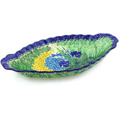 Polish Pottery Platter with Handles 16&quot; Dragonfly Bounty UNIKAT