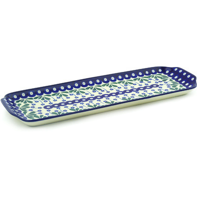 Polish Pottery Platter with Handles 16&quot; Forget-me-not Peacock