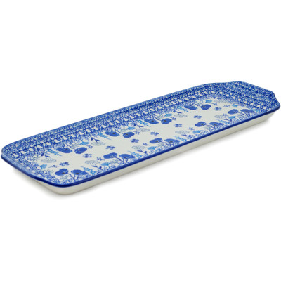 Polish Pottery Platter with Handles 16&quot; Indigo Field