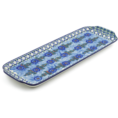 Polish Pottery Platter with Handles 16&quot; Latice Daisy UNIKAT