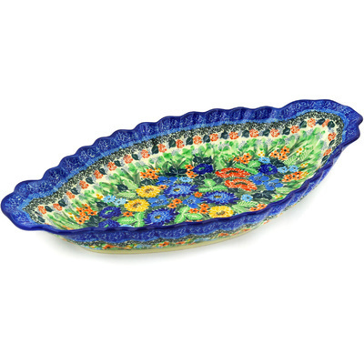 Polish Pottery Platter with Handles 16&quot; Magnificent Meadow UNIKAT