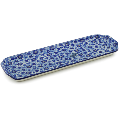 Polish Pottery Platter with Handles 16&quot; Misty Dragonfly