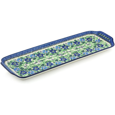 Polish Pottery Platter with Handles 16&quot; Morning Glory Wreath UNIKAT