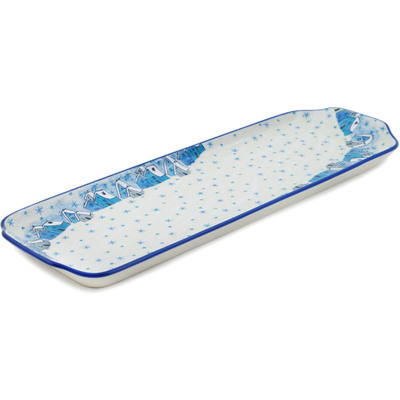 Polish Pottery Platter with Handles 16&quot; Snowy Village UNIKAT