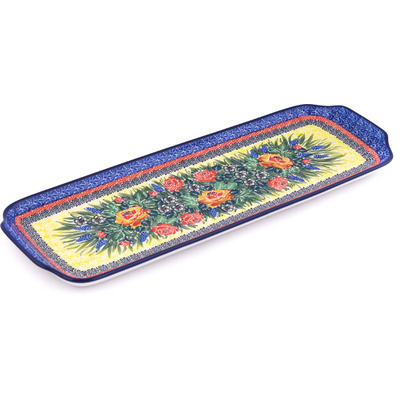 Polish Pottery Platter with Handles 16&quot; Splendid Morning Glow UNIKAT
