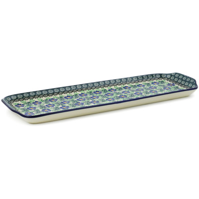 Polish Pottery Platter with Handles 16&quot; Swirling Emeralds