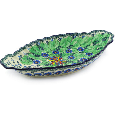 Polish Pottery Platter with Handles 16&quot; Watercolor Butterfly UNIKAT