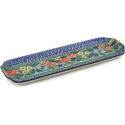 Polish Pottery Platter with Handles 16&quot; Wildflower Path UNIKAT