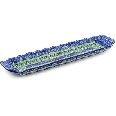 Polish Pottery Platter with Handles 20&quot; Artistic Boho