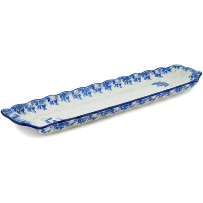 Polish Pottery Platter with Handles 20&quot; Blue Spring Blue