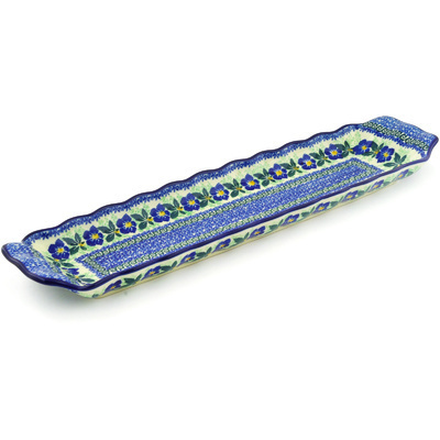 Polish Pottery Platter with Handles 20&quot; Infinity Flower