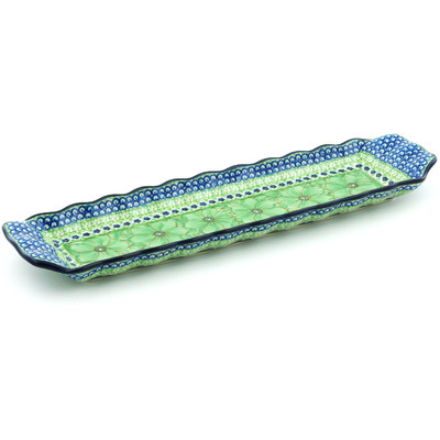 Polish Pottery Platter with Handles 20&quot; Key Lime Dreams UNIKAT