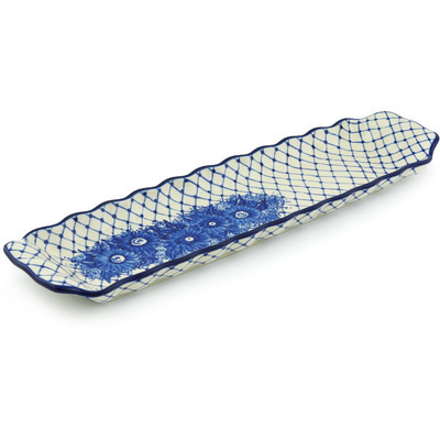 Polish Pottery Platter with Handles 20&quot; Mardi Gras Daisy Lattice UNIKAT