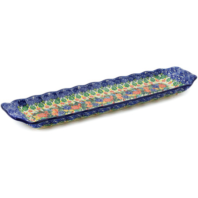 Polish Pottery Platter with Handles 20&quot; Red Bouquet UNIKAT