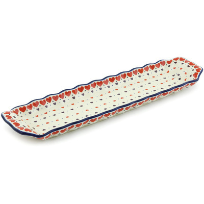 Polish Pottery Platter with Handles 20&quot; Red Hearts Delight