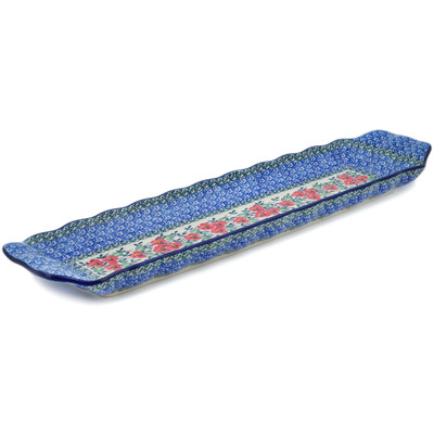 Polish Pottery Platter with Handles 20&quot; Red Pansy