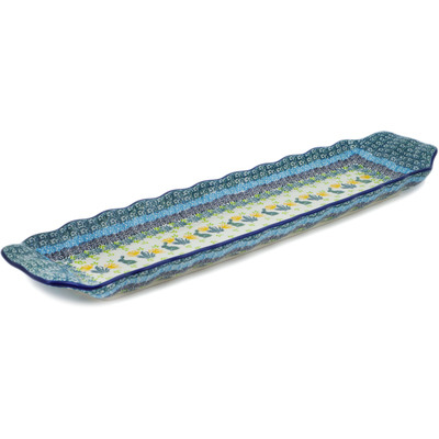 Polish Pottery Platter with Handles 20&quot; Riveting Rabbits UNIKAT