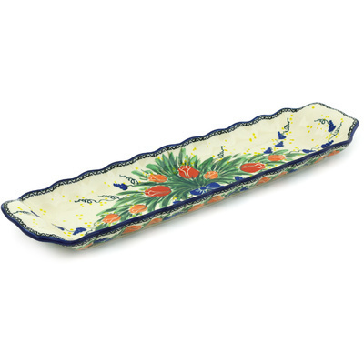 Polish Pottery Platter with Handles 20&quot; Tulip Bouquet UNIKAT