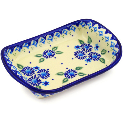 Polish Pottery Platter with Handles 7&quot; Aster Patches