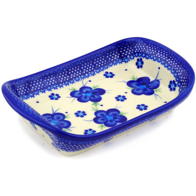Polish Pottery Platter with Handles 7&quot; Bleu-belle Fleur