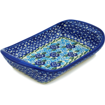 Polish Pottery Platter with Handles 7&quot; Blue Kiss Blooms