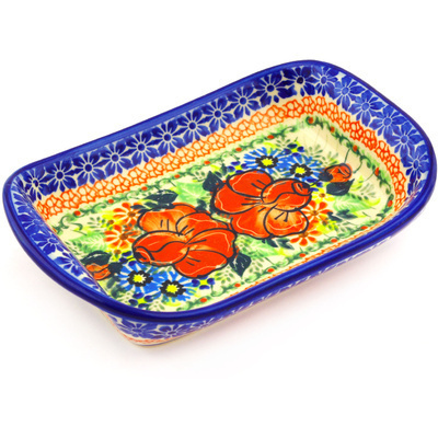 Polish Pottery Platter with Handles 7&quot; Bold Poppies UNIKAT