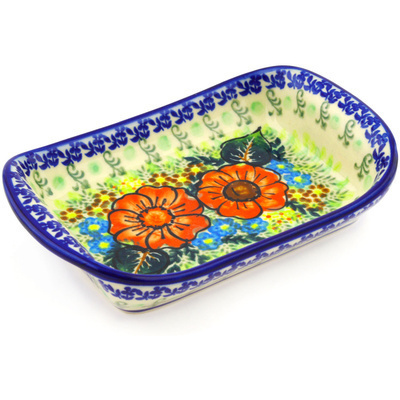 Polish Pottery Platter with Handles 7&quot; Bold Red Poppies UNIKAT