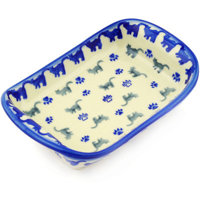 Polish Pottery Platter with Handles 7&quot; Boo Boo Kitty Paws