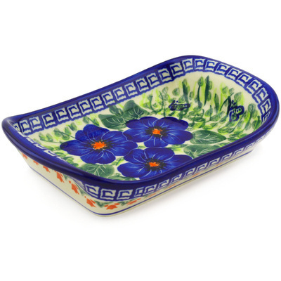 Polish Pottery Platter with Handles 7&quot; Brilliant Butterfly Popp UNIKAT