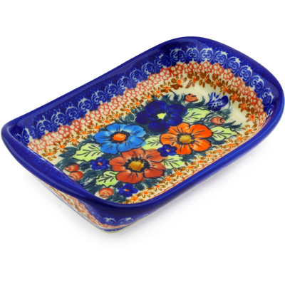 Polish Pottery Platter with Handles 7&quot; Butterfly Splendor