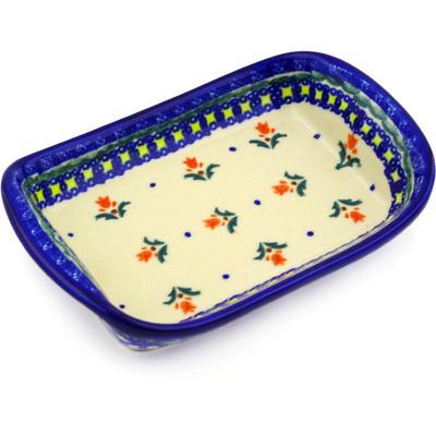 Polish Pottery Platter with Handles 7&quot; Cocentric Tulips