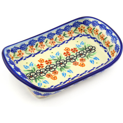 Polish Pottery Platter with Handles 7&quot; Fanciful Ladybug