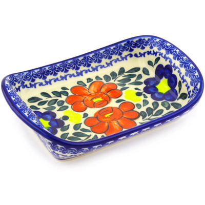Polish Pottery Platter with Handles 7&quot; Flower Party
