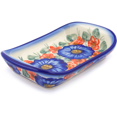 Polish Pottery Platter with Handles 7&quot; Flowers In Bloom UNIKAT