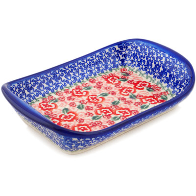 Polish Pottery Platter with Handles 7&quot; Fluctuating Pansy&#039;s