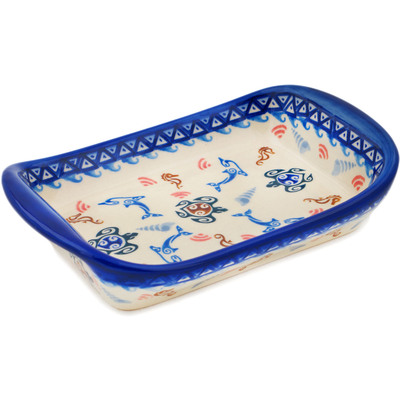 Polish Pottery Platter with Handles 7&quot; Hawaiian Sea Turtle - Honu