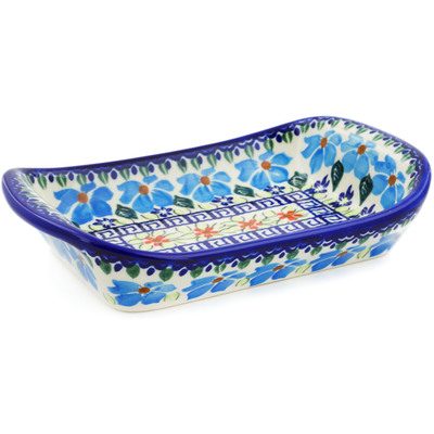Polish Pottery Platter with Handles 7&quot; Pansy Morning
