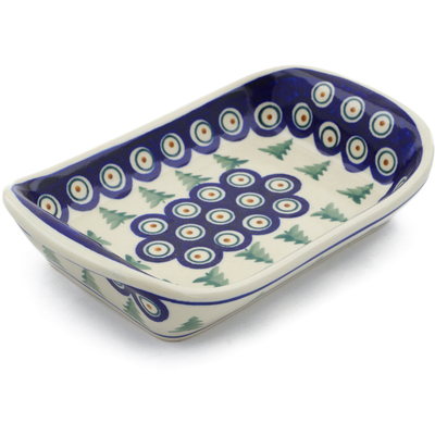 Polish Pottery Platter with Handles 7&quot; Peacock Pines