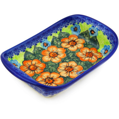 Polish Pottery Platter with Handles 7&quot; Poppies UNIKAT